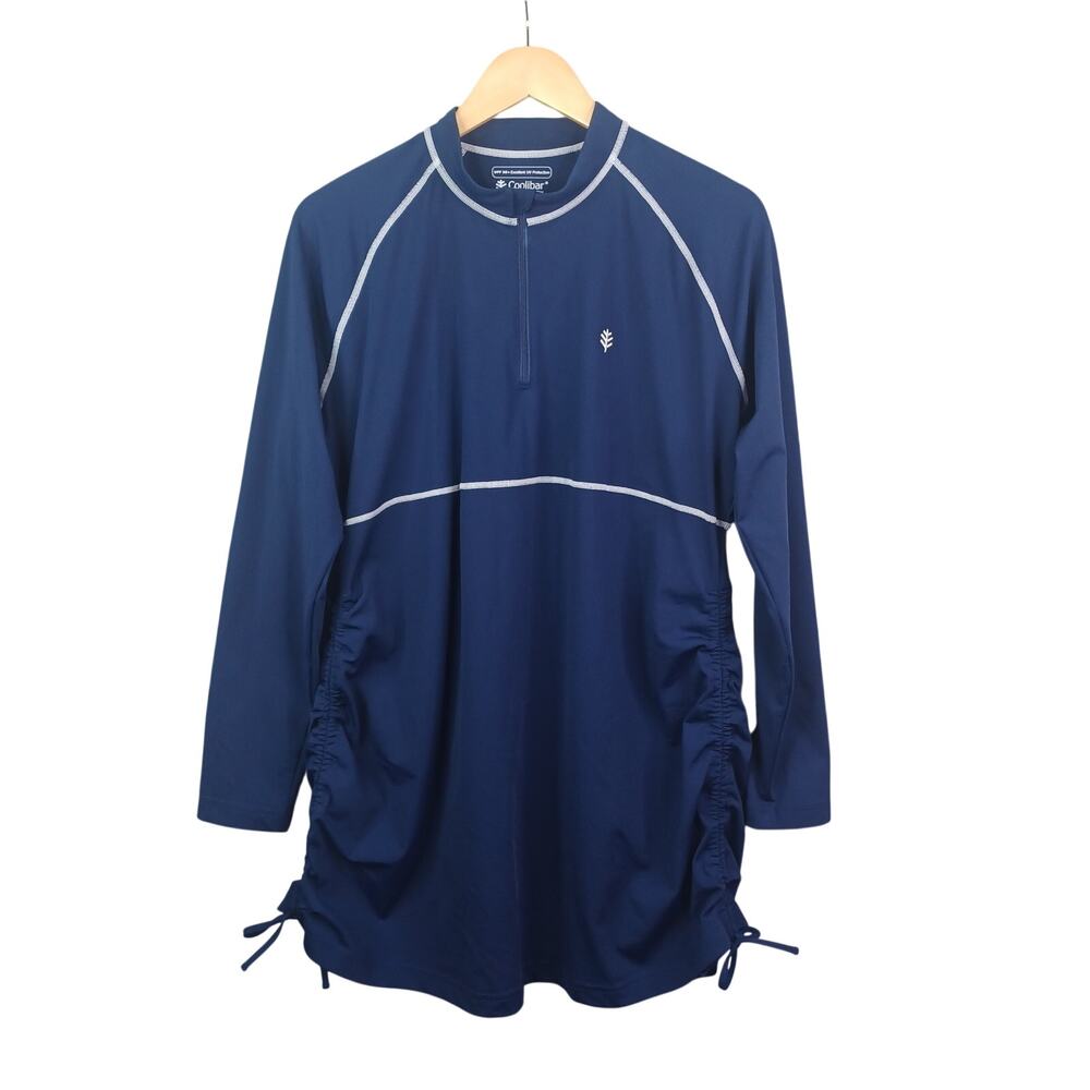 Coolibar Lawai Ruche Swim Shirt Women's XL Blue UPF 50 Beach Cover Up 03242